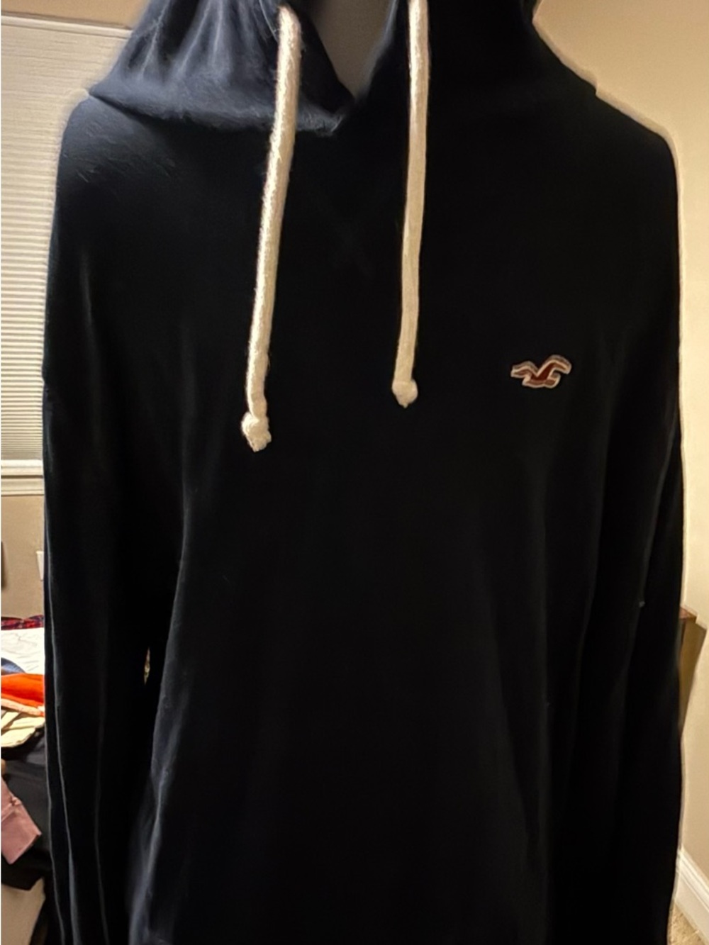 Hollister Men's navy  Hoodie long sleeve t  with Drawstring